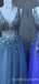 A-line Attractive V-neck Tulle Beaded Long Evening Prom Dresses, Cheap Custom Prom Dresses, MR7658