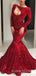 Mermaid Red Sequin Long Sleeves Long Evening Prom Dresses, Cheap Custom Prom Dresses, MR7687