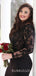 Sexy See Throuth Black Long Sleeves V-neck A-line Long Evening Prom Dresses, MR7701