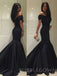 Off Shoulder Black Satin Mermaid Long Evening Prom Dresses, Cheap Custom prom dresses, MR7704