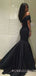 Off Shoulder Black Satin Mermaid Long Evening Prom Dresses, Cheap Custom prom dresses, MR7704