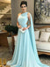 One Shoulder Blue Chiffon A-line Long Evening Prom Dresses, Cheap Custom Prom Dresses, MR7721