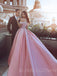 Off Shoulder Pink Satin Ball Gown Appliques Long Evening Prom Dresses, Cheap Custom Prom Dresses, MR7722