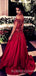 A-line Off Shoulder Burgundy Satin Appliques Beaded Long Evening Prom Dresses, Cheap Custom Prom Dresses, MR7731