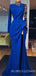 Long Sleeves Royal Blue satin Mermaid Long Evening Prom Dresses, Cheap Custom prom dresses, MR7737