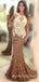 Brown Lace Halter Applique Mermaid Long Evening Prom Dresses, MR7762