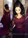 Burgundy Satin Lace Long Sleeves Applique Long High-low Evening Prom Dresses, MR7764