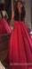 A-line Burgundy Satin V-back Long Evening Prom Dresses, Cheap Custom Prom Dresses, MR7773