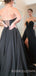 A-line Black Satin Strapless Long Sweetheart Evening Prom Dresses, Cheap Custom Prom Dresses, MR7809