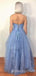 A-line Dusty Blue Tulle Sparkly Long Strapless Evening Prom Dresses, Cheap Custom Prom Dress, MR7812