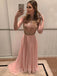 A-line Pearl Pink Chiffon Beaded Long Evening Prom Dresses, Cheap Custom Prom Dresses, MR7822