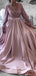 A-line Long Sleeves Pink Satin Sequin Long Evening Prom Dresses, Cheap Custom prom dresses, MR7827