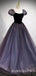 Ball Gown Navy Blue Tulle Sparkly Cap Sleeves Long Evening Prom Dresses, Cheap Custom Prom Dress, MR7830