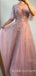 A-line Pink Tulle Beaded Long Evening Prom Dresses, Cheap Custom Prom Dress, MR7832