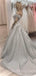 Off Shoulder A-line Grey Tulle Appliques Long Evening Prom Dresses, Cheap Custom Prom Dresses, MR7838