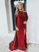 Off Shoulder Long Sleeves Burgundy Velvet Sheath Long Evening Prom Dresses, Custom Prom Dresses, MR7840