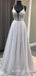 A-line Grey Tulle Beaded Long Evening Prom Dresses, Cheap Custom Prom Dress, MR7870