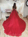 Burgundy Tulle Sparkly A-line Long Evening Prom Dresses, Ball Gown Prom Dresses, MR7878