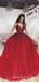 Burgundy Tulle Sparkly A-line Long Evening Prom Dresses, Ball Gown Prom Dresses, MR7878