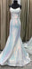 White Sequin Spaghetti Straps Long Mermaid Evening Prom Dresses, Cheap Custom Prom Dresses, MR7889