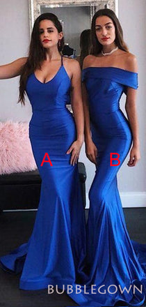 Sexy Mermaid Royal Blue Satin Long Evening Prom Dresses, Cheap Custom Prom Dress, MR7903