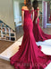 Off Shoulder Mermaid Long Burgundy Evening Prom Dresses, Cheap Custom Prom Dress, MR7905