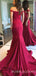 Off Shoulder Mermaid Long Burgundy Evening Prom Dresses, Cheap Custom Prom Dress, MR7905