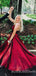 A-line Burgundy Satin Spaghetti Straps Long Evening Prom Dresses, Cheap Custom Prom Dresses, MR7906