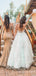 A-line White Lace Spaghetti Straps Long Evening Prom Dresses, Cheap Custom Prom Dress, MR7907