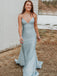 Spaghetti Straps Mermaid Long Grey Evening Prom Dresses, Cheap Custom Prom Dresses, MR7910