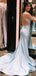 Sky Blue Satin Sparkly Long Mermaid Evening Prom Dresses, Cheap Custom Prom Dresses, MR7915