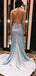 Sky Blue Satin Sparkly Long Mermaid Evening Prom Dresses, Cheap Custom Prom Dresses, MR7915