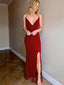 Burgundy Sheath Spaghetti Straps Long Sparkly Evening Prom Dresses, Cheap Custom Prom Dresses, MR7926