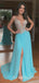 A-line Spa Chiffon Beaded Long Evening Prom Dresses, Cheap Custom Prom Dresses, MR7928