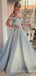 Off Shoulder Sky Blue Satin A-line Long Evening Prom Dresses, Cheap Custom prom dresses, MR7930