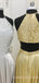 A-line Gold/silver Satin Beaded Halter Long Evening Prom Dresses, Cheap Custom prom dresses, MR7935