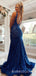 Royal Blue Sequin Deep V-neck Mermaid Long Evening Prom Dresses, Cheap Custom Prom Dresses, MR7939