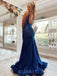 Royal Blue Sequin Deep V-neck Mermaid Long Evening Prom Dresses, Cheap Custom Prom Dresses, MR7939