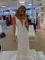 Mermaid Deep V-neck White Sequin Long Evening Prom Dresses, Cheap Custom Prom Dresses, MR7948