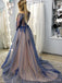 Off Shoulder A-line Blue Tulle Appliques Long Evening Prom Dresses, Cheap Custom Prom Dresses, MR7960