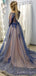 Off Shoulder A-line Blue Tulle Appliques Long Evening Prom Dresses, Cheap Custom Prom Dresses, MR7960