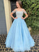 Sky Blue Organza Beaded A-line Long Evening Prom Dresses, Cheap Sweet Prom dresses, MR7971