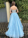 Sky Blue Organza Beaded A-line Long Evening Prom Dresses, Cheap Sweet Prom dresses, MR7971