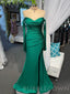 Off Shoulder Emerald Green Satin Mermaid Long Evening Prom Dresses, Cheap Custom Sweetheart Prom Dress, MR7978