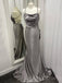 Mermaid Grey Satin Spaghetti Straps Long Backless Evening Prom Dresses, Cheap Custom Prom Dress, MR7980