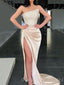 Champagne Satin Strapless Long Mermaid Evening Prom Dresses, Cheap Custom Prom Dress, MR7994