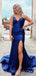 Royal Sequin Mermaid Spaghetti Straps Long Evening Prom Dresses, Cheap Custom Prom Dresses, MR7999