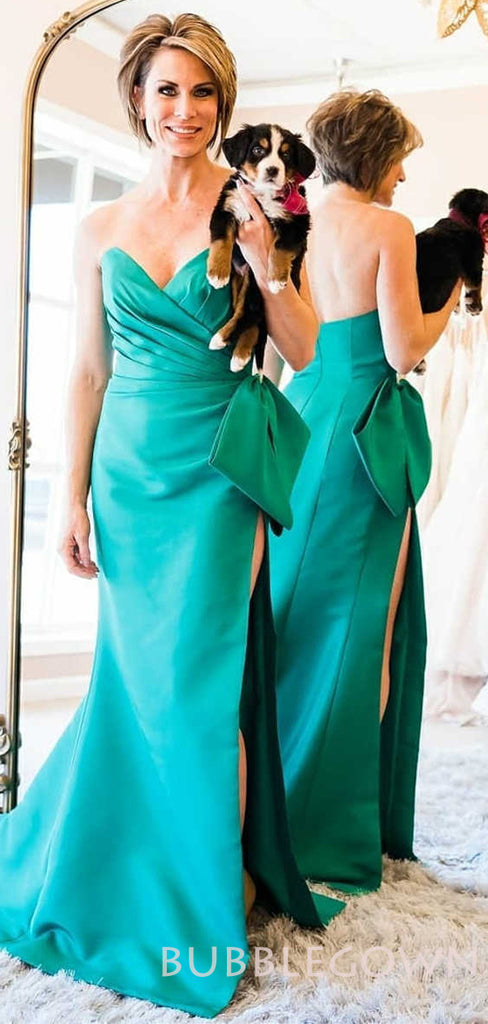 Mermaid Jade Satin Long Strapless Evening Prom Dresses, Cheap Custom Prom Dress, MR8002