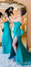 Mermaid Jade Satin Long Strapless Evening Prom Dresses, Cheap Custom Prom Dress, MR8002