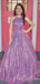 A-line Purple Sequin Sparkly Long Halter Evening Prom Dresses, MR8004